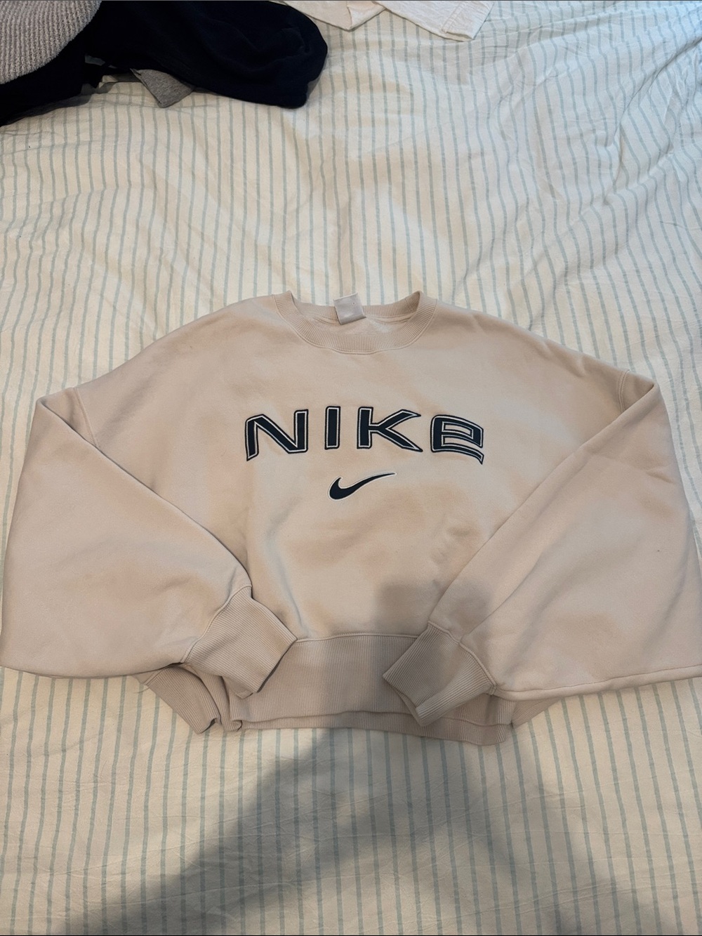 Nike Beige Logo Crewneck Sweatshirt with Teal Logo